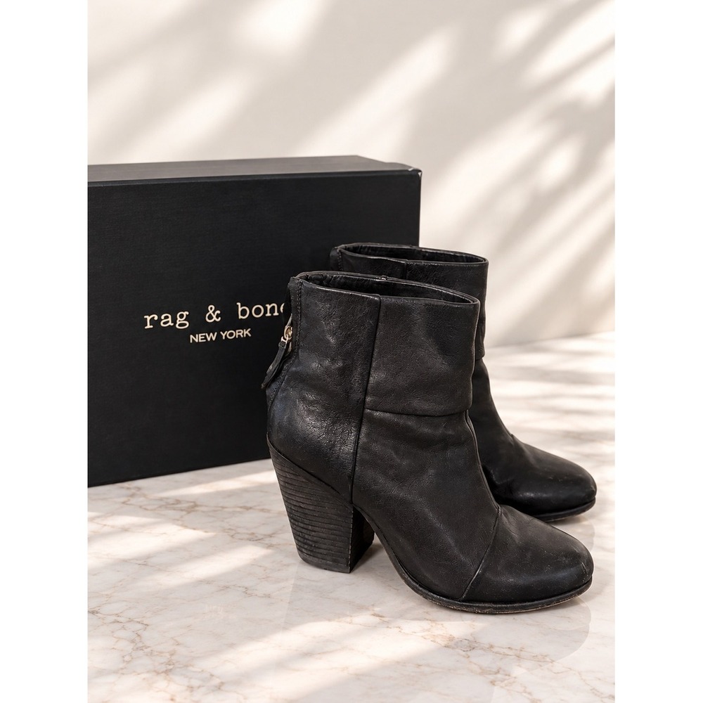 Rag & Bone Classic Newbury Black Leather Ankle Boots 7.5
